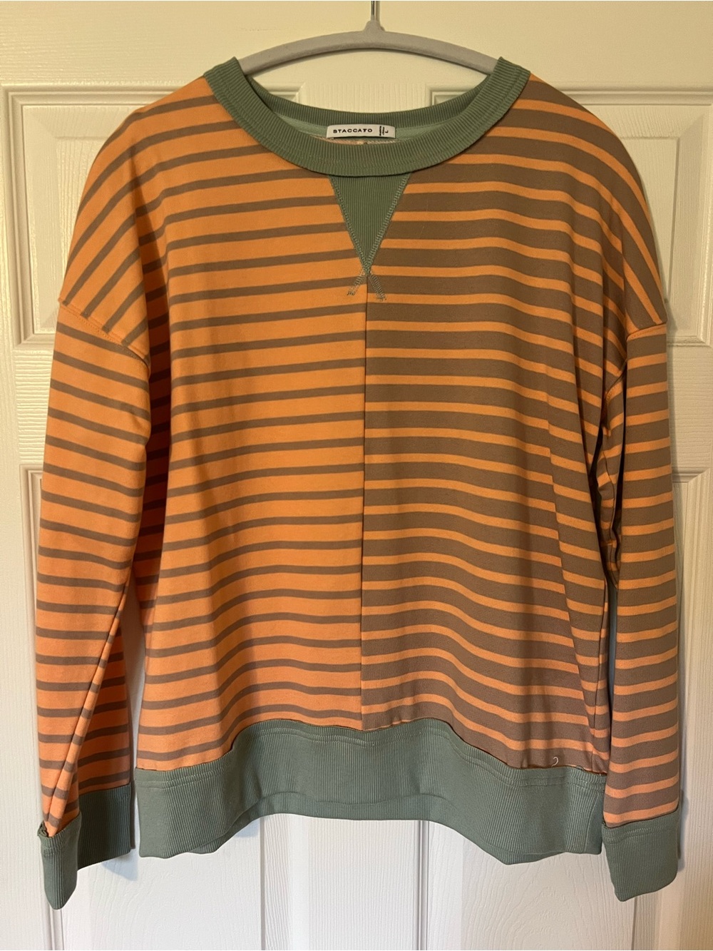 Staccato Orange & Olive Striped Crewneck
